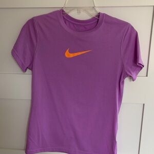 Nike Kids Short Sleeve Purple Tee with Orange Swoosh